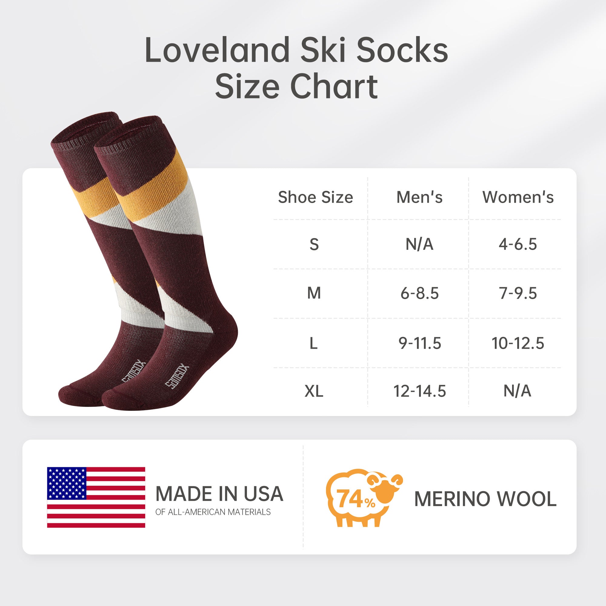 Loveland Heavyweight Merino Wool Ski & Snowboard Socks  (Over the Calf, 1 Pair)