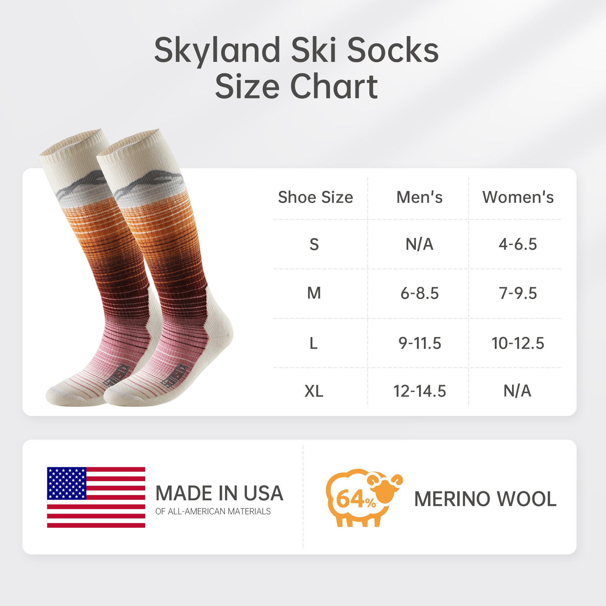 Skyland Lightweight Merino Wool Ski & Snowboard Socks (Over the Calf, 1 Pair)