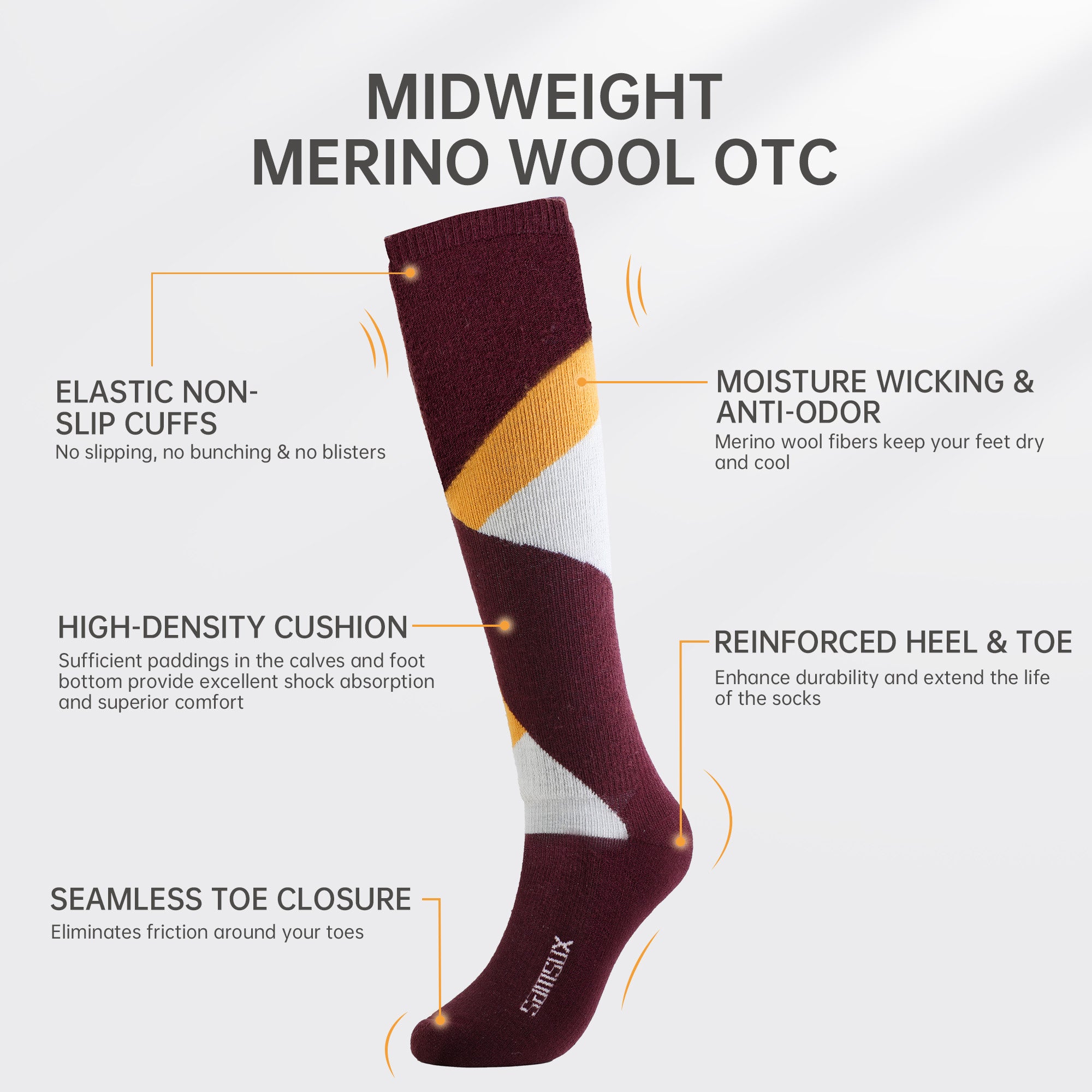 Loveland Heavyweight Merino Wool Ski & Snowboard Socks  (Over the Calf, 1 Pair)