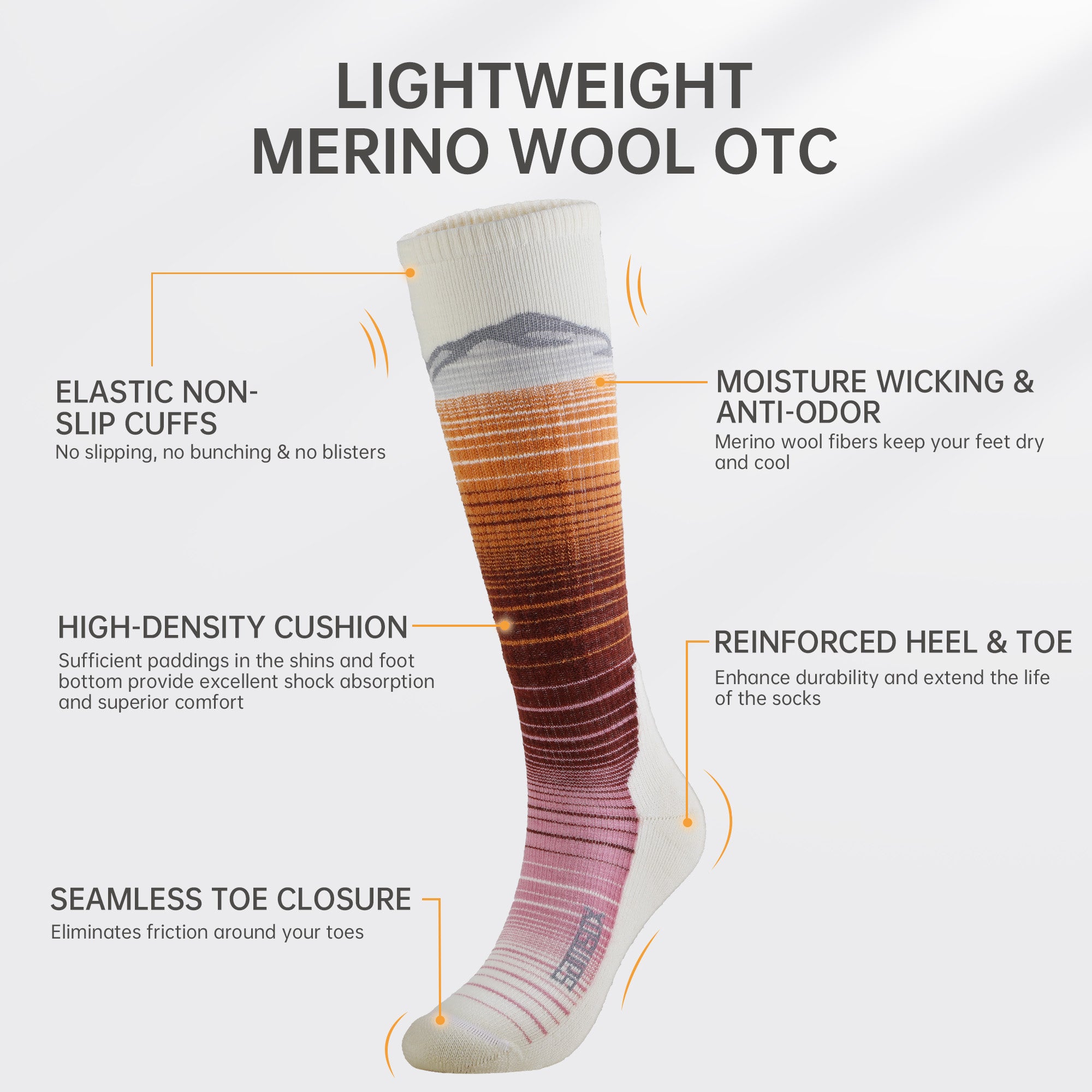 Skyland Lightweight Merino Wool Ski & Snowboard Socks (Over the Calf, 1 Pair)