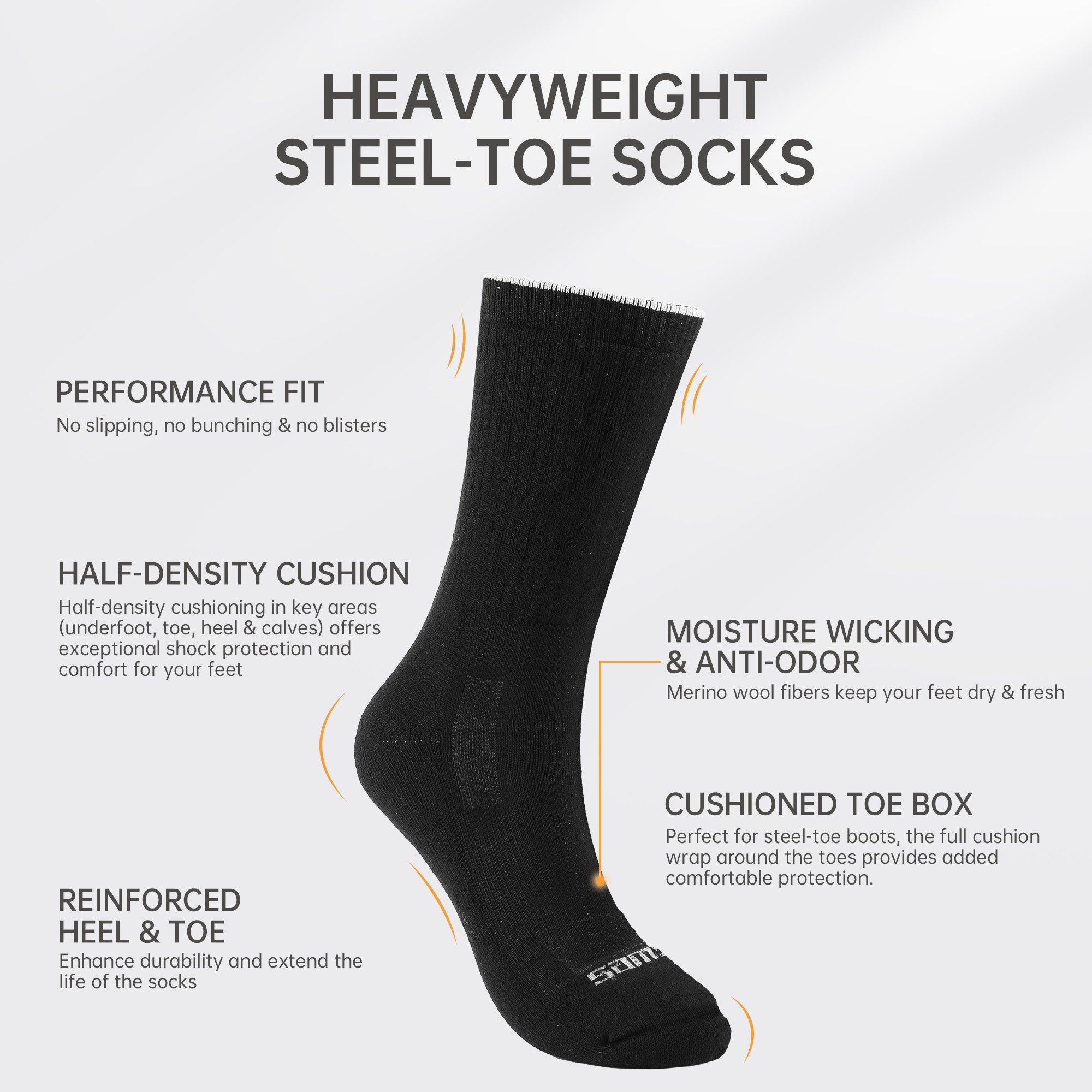 Ironman Heavyweight Merino Wool Boot Socks with Cushioned Toe Box (Extended Crew, 1 Pair)