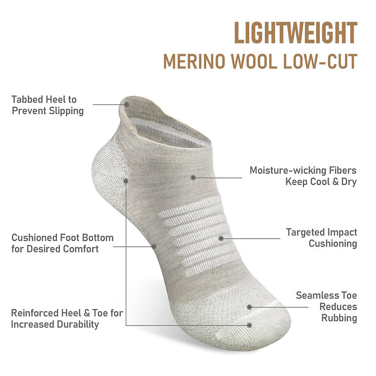 Charleston Midweight Merino Wool Running Socks (Low-Cut, 2-Pair)