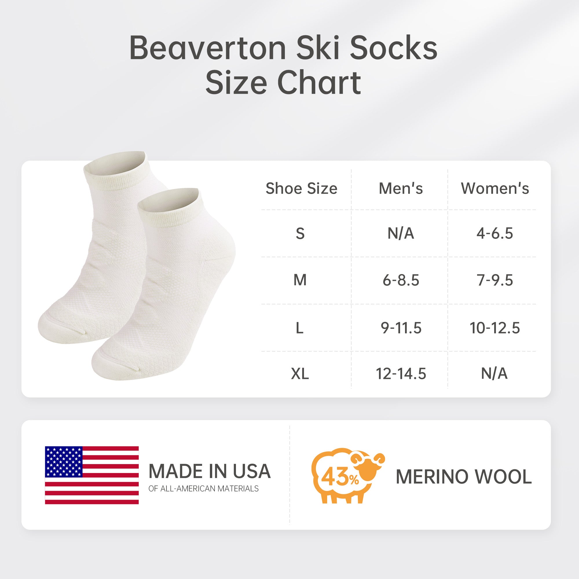 Beaverton Lightweight Merino Wool Cushioned Athletic Running Hiking Socks (Ankle Height, 2-Pair）