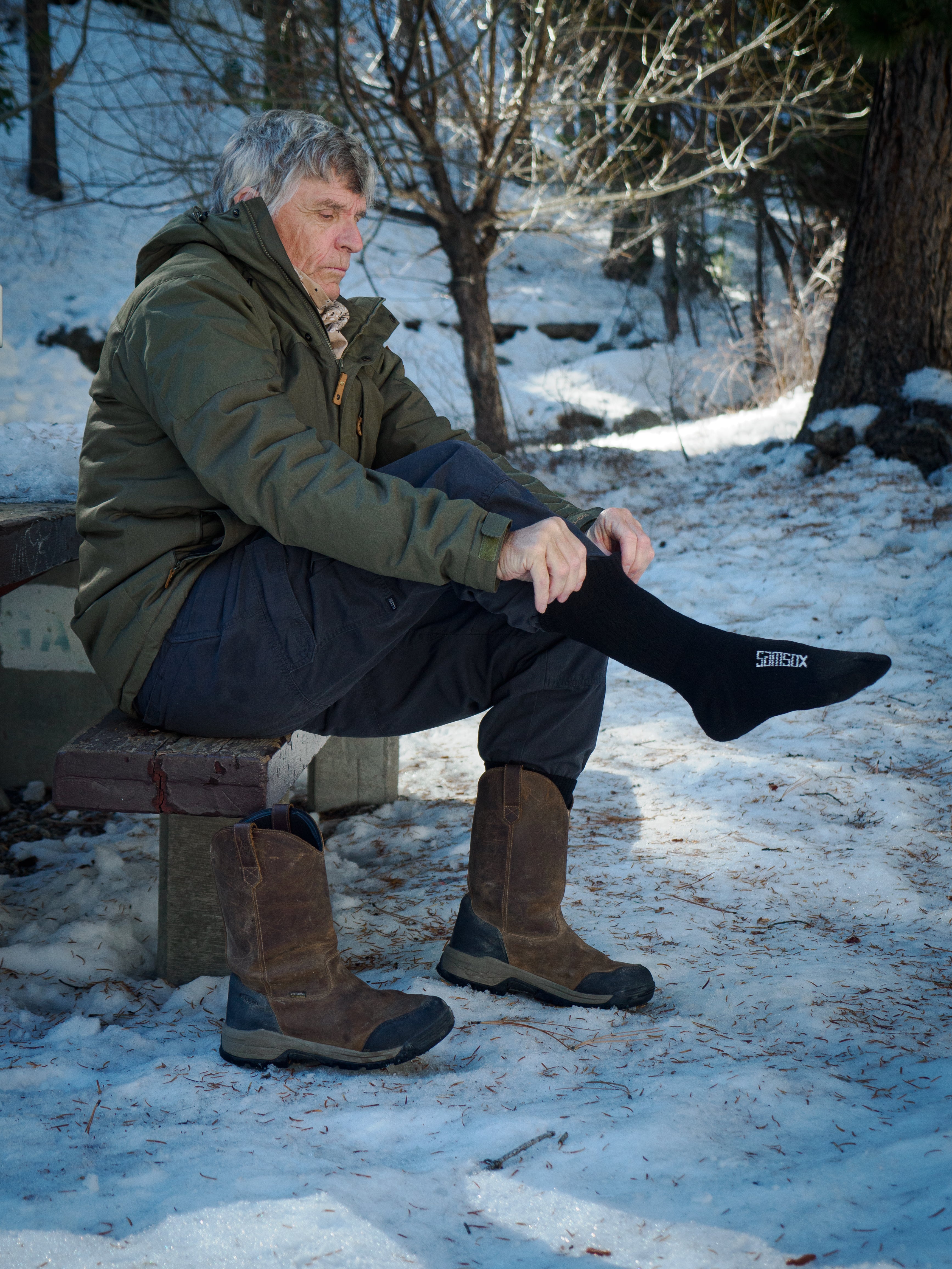 men's winter boots with thick wool socks for tight fit