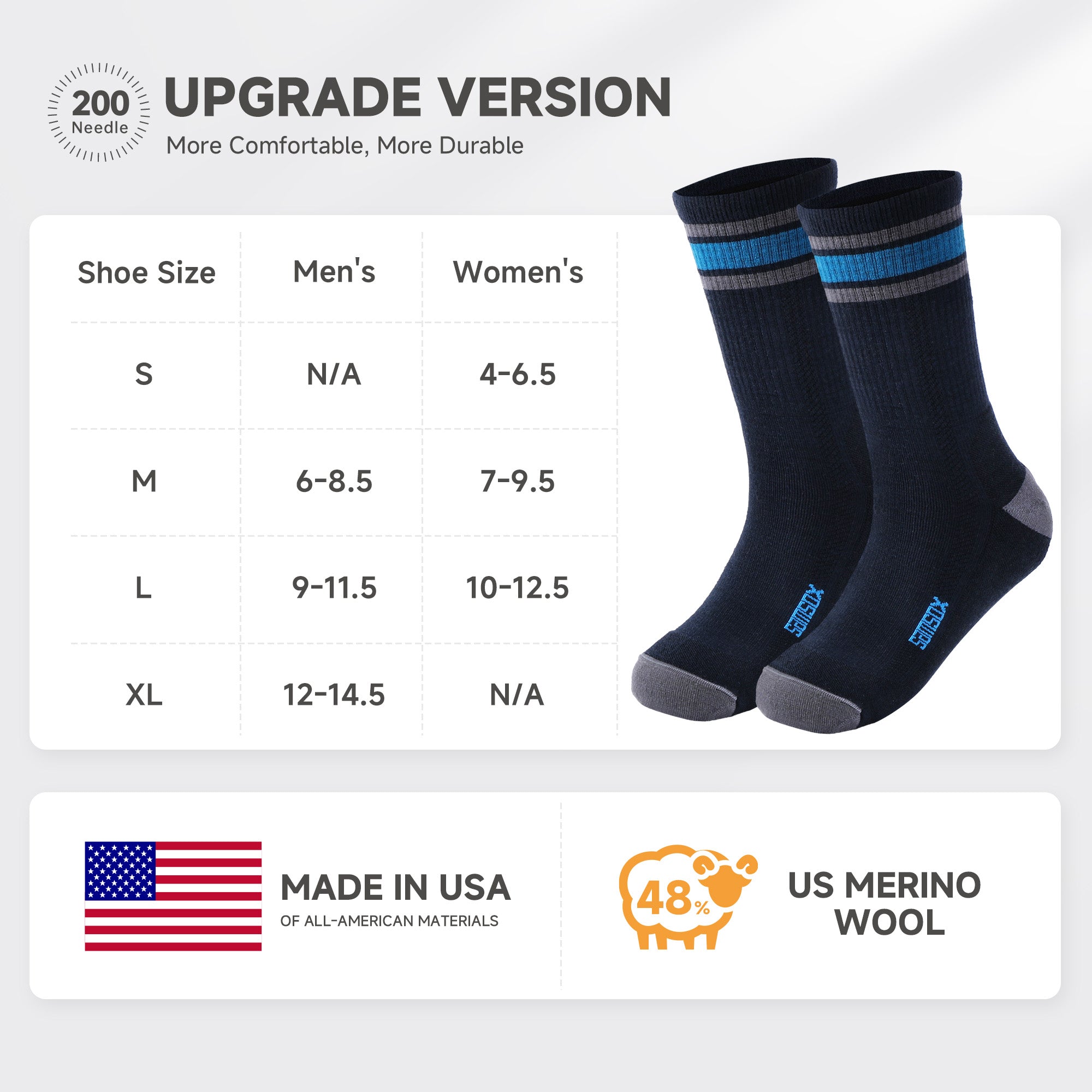 Nevada Lightweight Merino Wool Hiking Socks ( 3/4 Crew, 1 Pair)