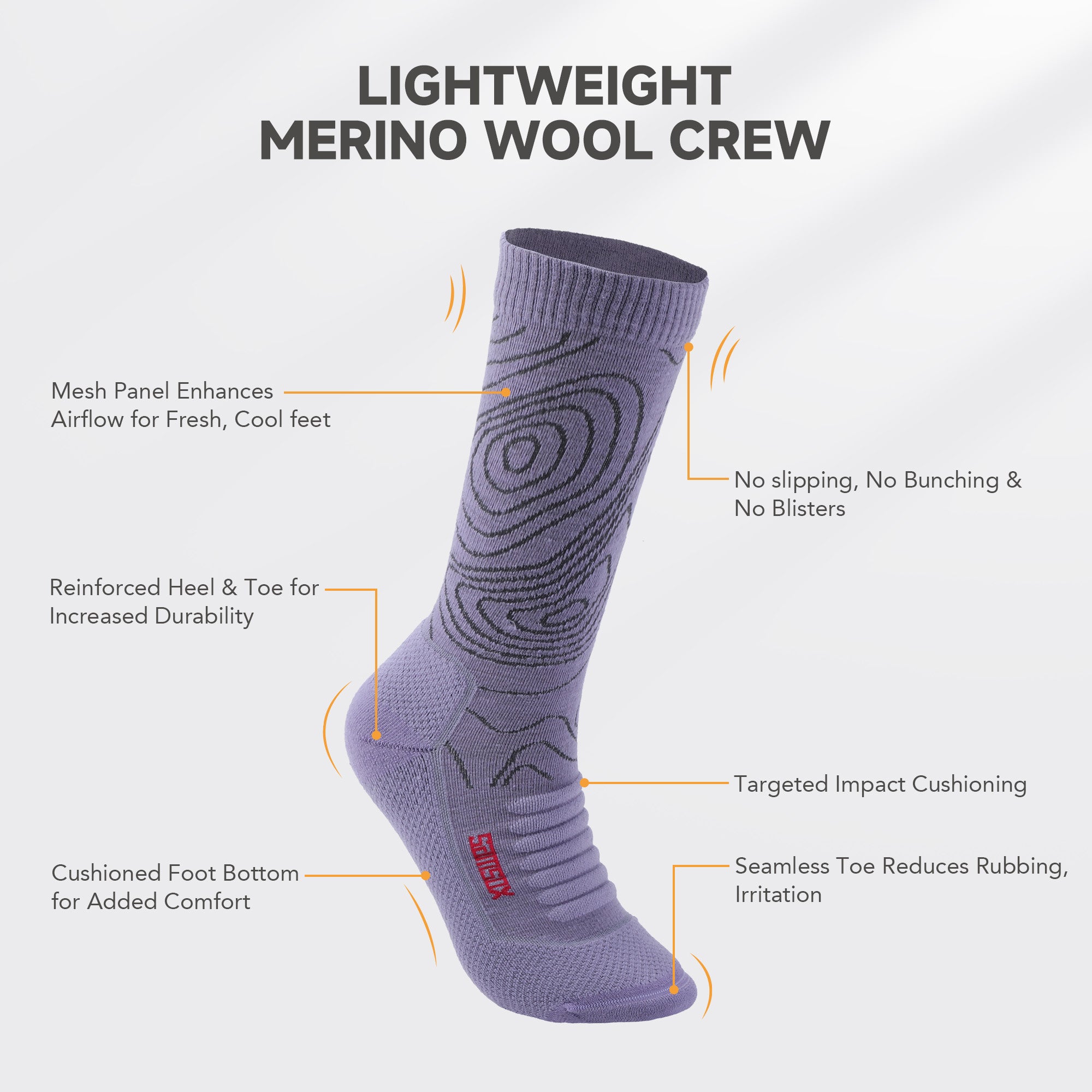 Sierra Lightweight Merino Wool Hiking Socks with Targeted Cushion (Crew, 1 Pair)